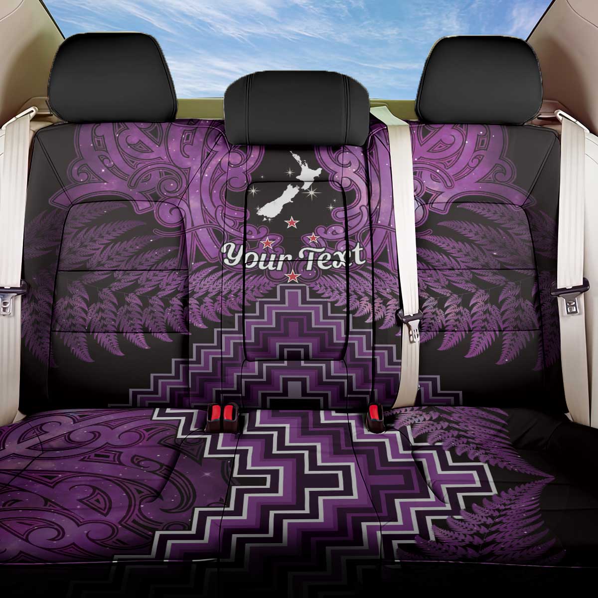 Personalised Aotearoa Matariki Back Car Seat Cover Purple Fern Maori Poutama