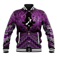 Personalised Aotearoa Matariki Baseball Jacket Purple Fern Maori Poutama