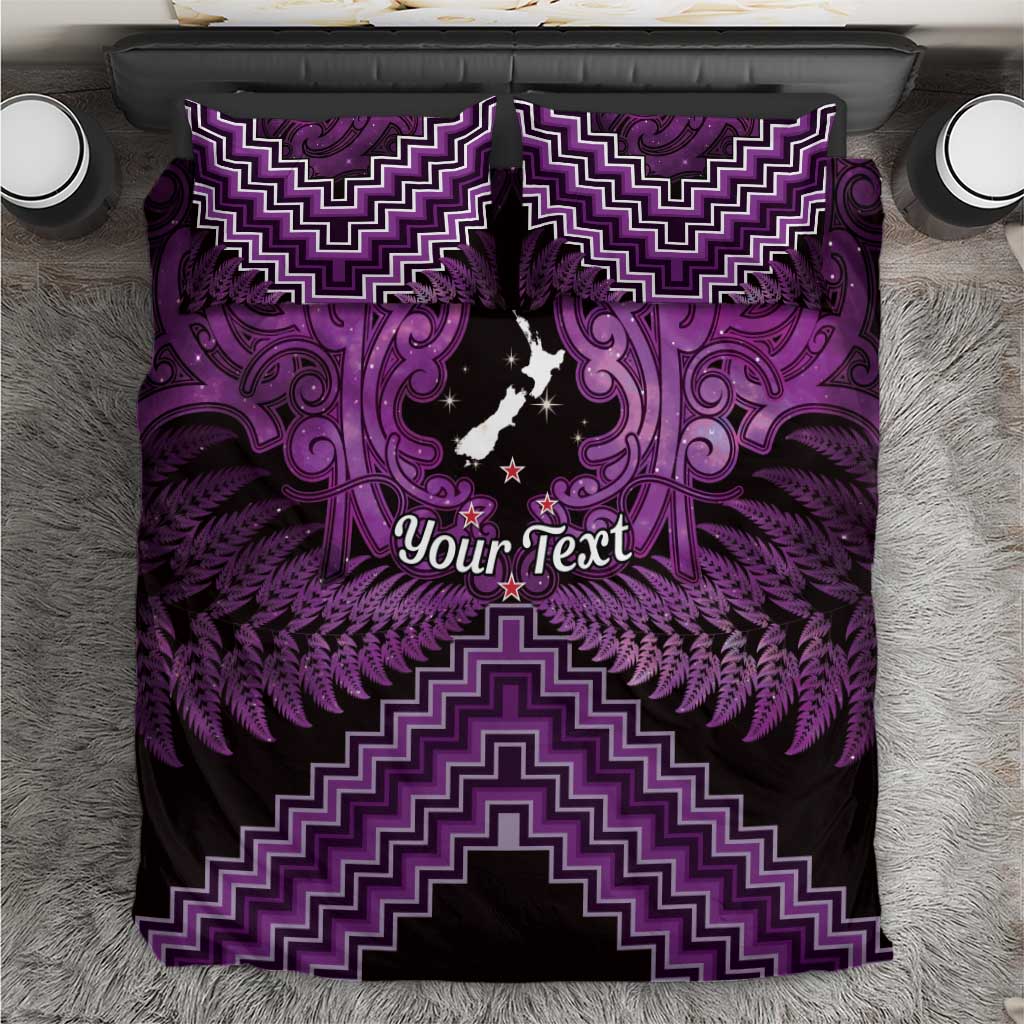 Personalised Aotearoa Matariki Bedding Set Purple Fern Maori Poutama