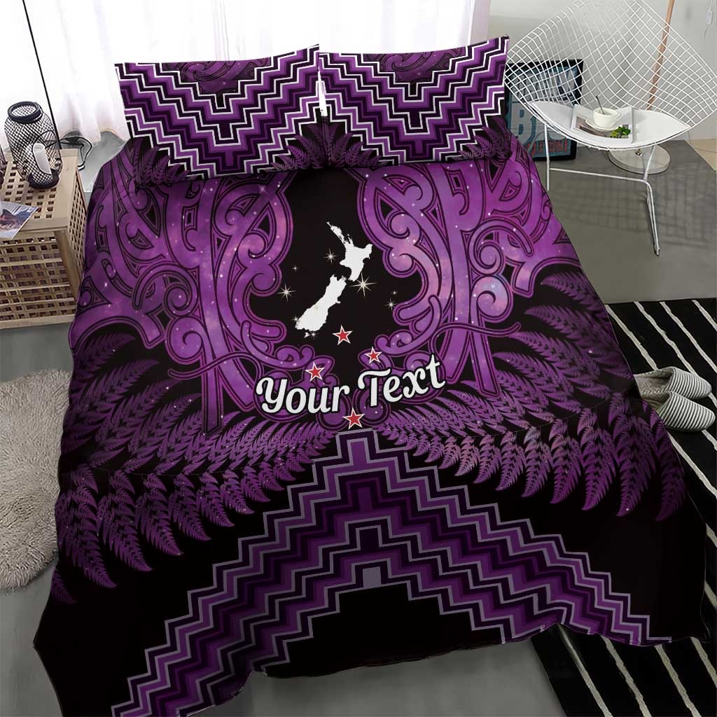 Personalised Aotearoa Matariki Bedding Set Purple Fern Maori Poutama