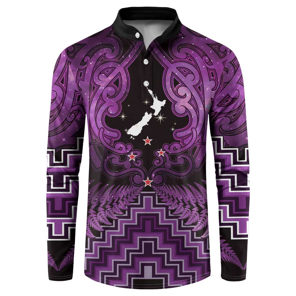 Personalised Aotearoa Matariki Button Sweatshirt Purple Fern Maori Poutama