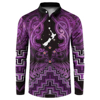 Personalised Aotearoa Matariki Button Sweatshirt Purple Fern Maori Poutama