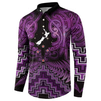 Personalised Aotearoa Matariki Button Sweatshirt Purple Fern Maori Poutama