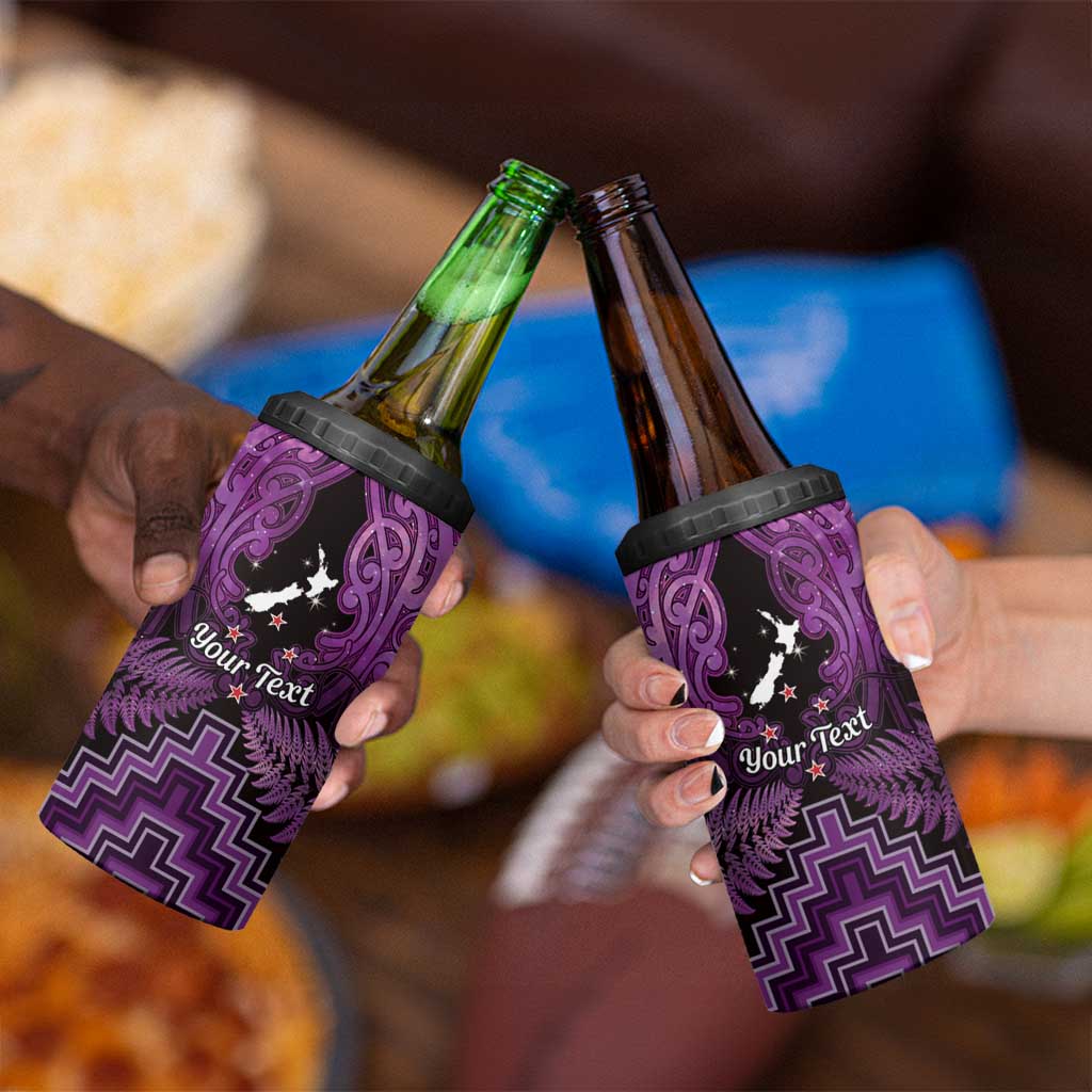 Personalised Aotearoa Matariki 4 in 1 Can Cooler Tumbler Purple Fern Maori Poutama LT01 - Polynesian Pride