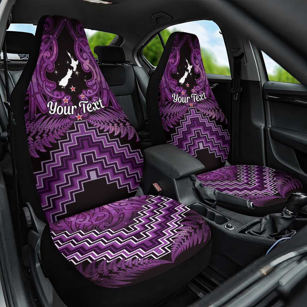 Personalised Aotearoa Matariki Car Seat Cover Purple Fern Maori Poutama