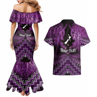 Personalised Aotearoa Matariki Couples Matching Mermaid Dress and Hawaiian Shirt Purple Fern Maori Poutama LT01 - Polynesian Pride