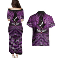 Personalised Aotearoa Matariki Couples Matching Puletasi and Hawaiian Shirt Purple Fern Maori Poutama