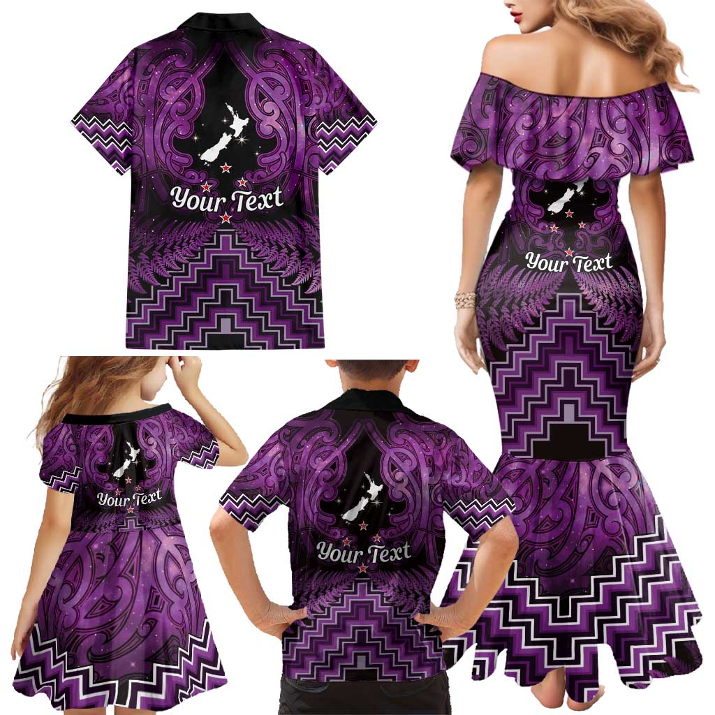 Personalised Aotearoa Matariki Family Matching Mermaid Dress and Hawaiian Shirt Purple Fern Maori Poutama LT01 - Polynesian Pride