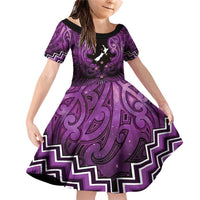 Personalised Aotearoa Matariki Family Matching Off Shoulder Short Dress and Hawaiian Shirt Purple Fern Maori Poutama