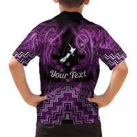 Personalised Aotearoa Matariki Family Matching Short Sleeve Bodycon Dress and Hawaiian Shirt Purple Fern Maori Poutama LT01 - Polynesian Pride