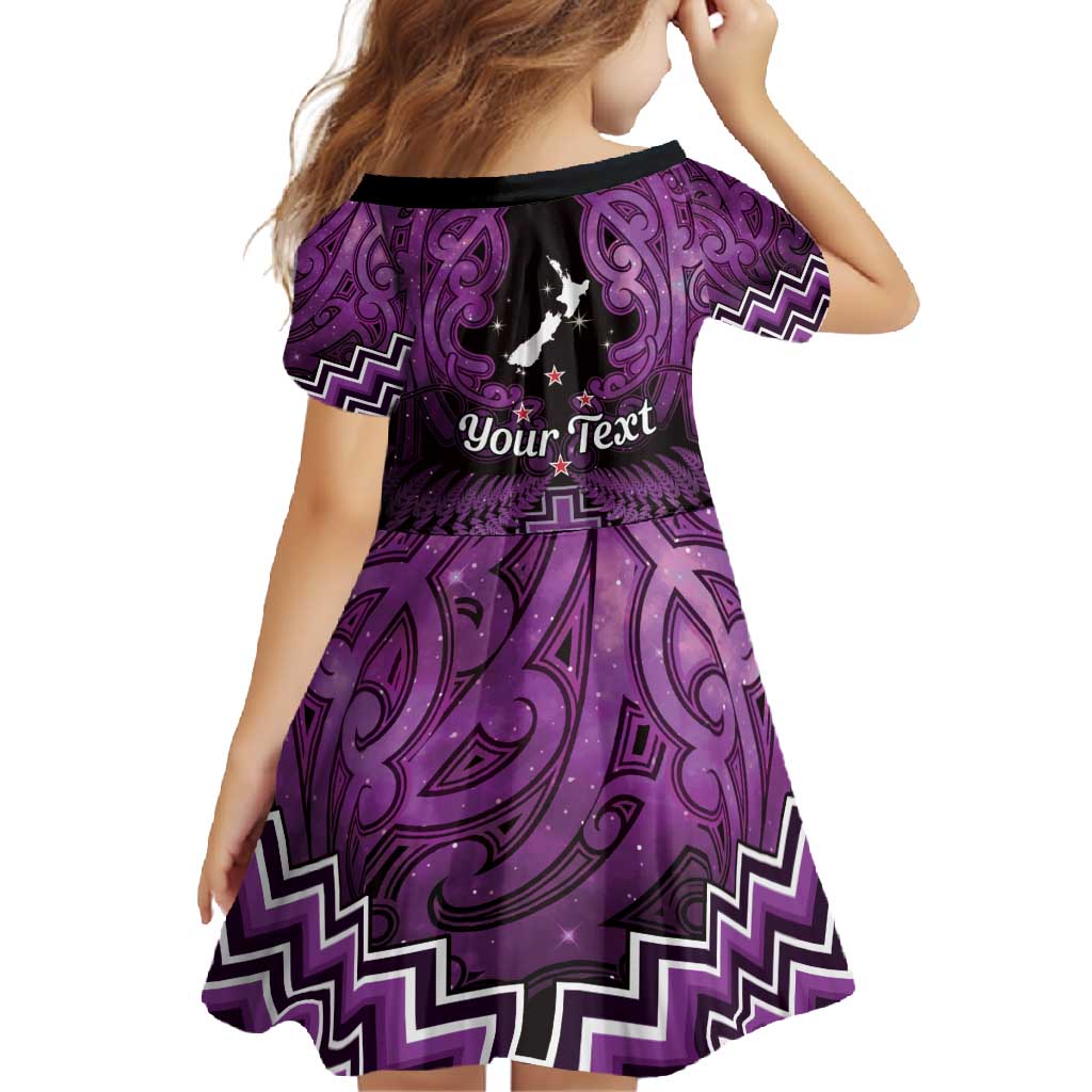 Personalised Aotearoa Matariki Family Matching Short Sleeve Bodycon Dress and Hawaiian Shirt Purple Fern Maori Poutama LT01 - Polynesian Pride