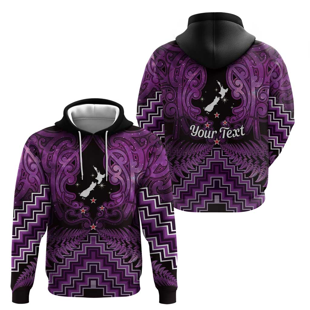 Personalised Aotearoa Matariki Hoodie Purple Fern Maori Poutama LT01 - Polynesian Pride