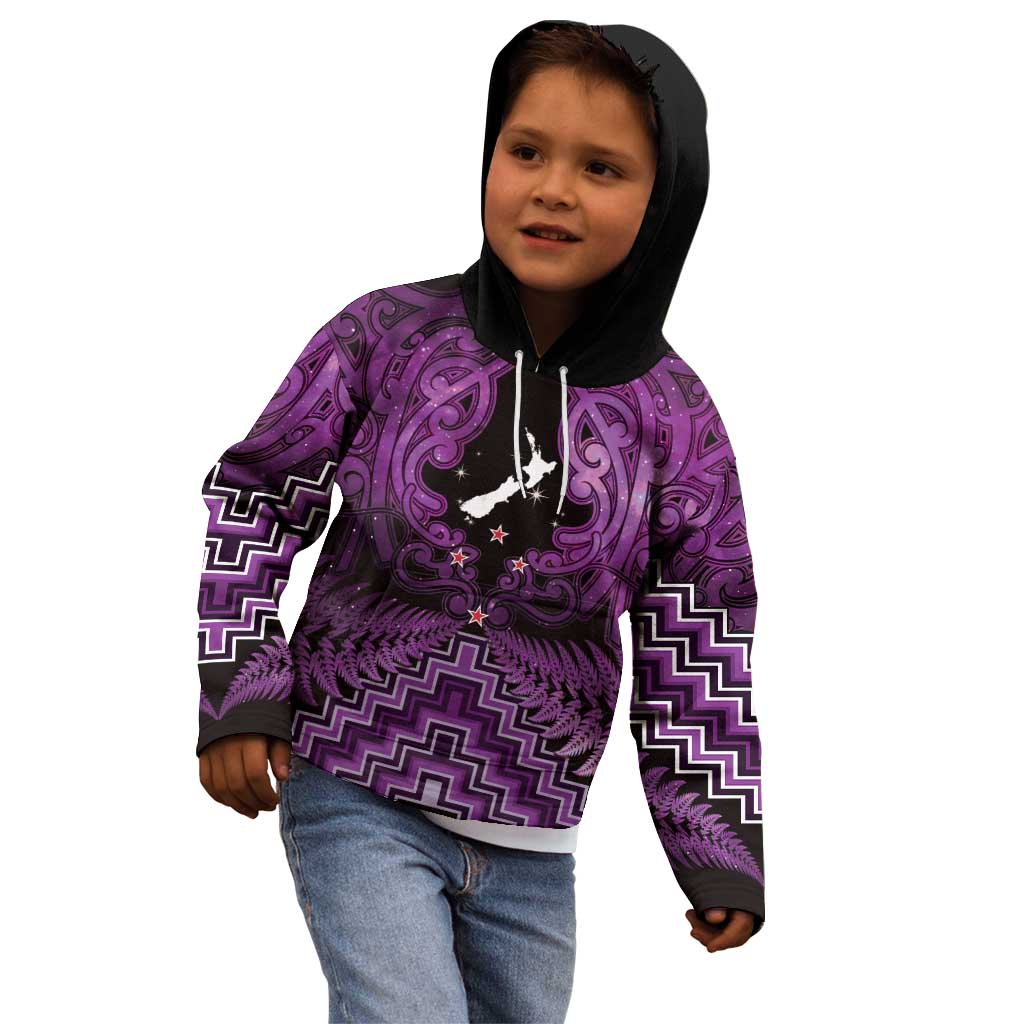 Personalised Aotearoa Matariki Kid Hoodie Purple Fern Maori Poutama