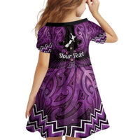 Personalised Aotearoa Matariki Kid Short Sleeve Dress Purple Fern Maori Poutama