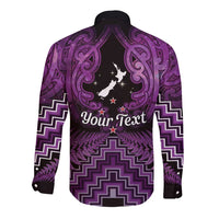 Personalised Aotearoa Matariki Long Sleeve Button Shirt Purple Fern Maori Poutama