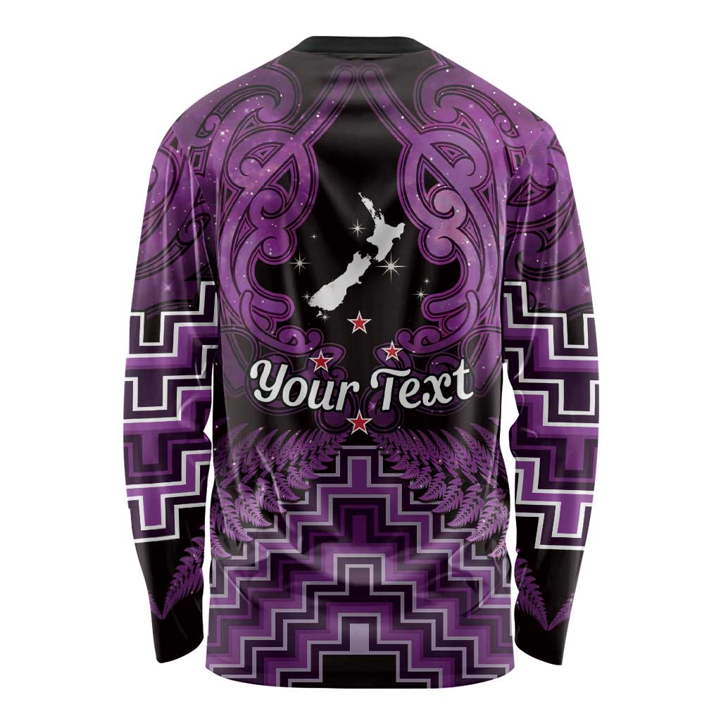 Personalised Aotearoa Matariki Long Sleeve Shirt Purple Fern Maori Poutama
