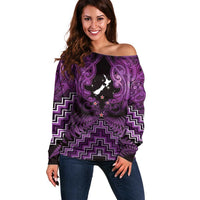 Personalised Aotearoa Matariki Off Shoulder Sweater Purple Fern Maori Poutama