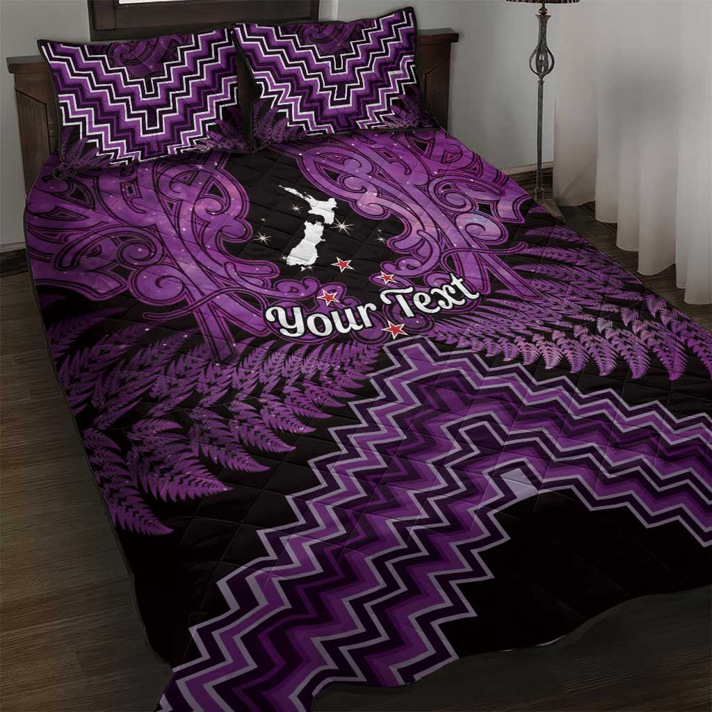 Personalised Aotearoa Matariki Quilt Bed Set Purple Fern Maori Poutama
