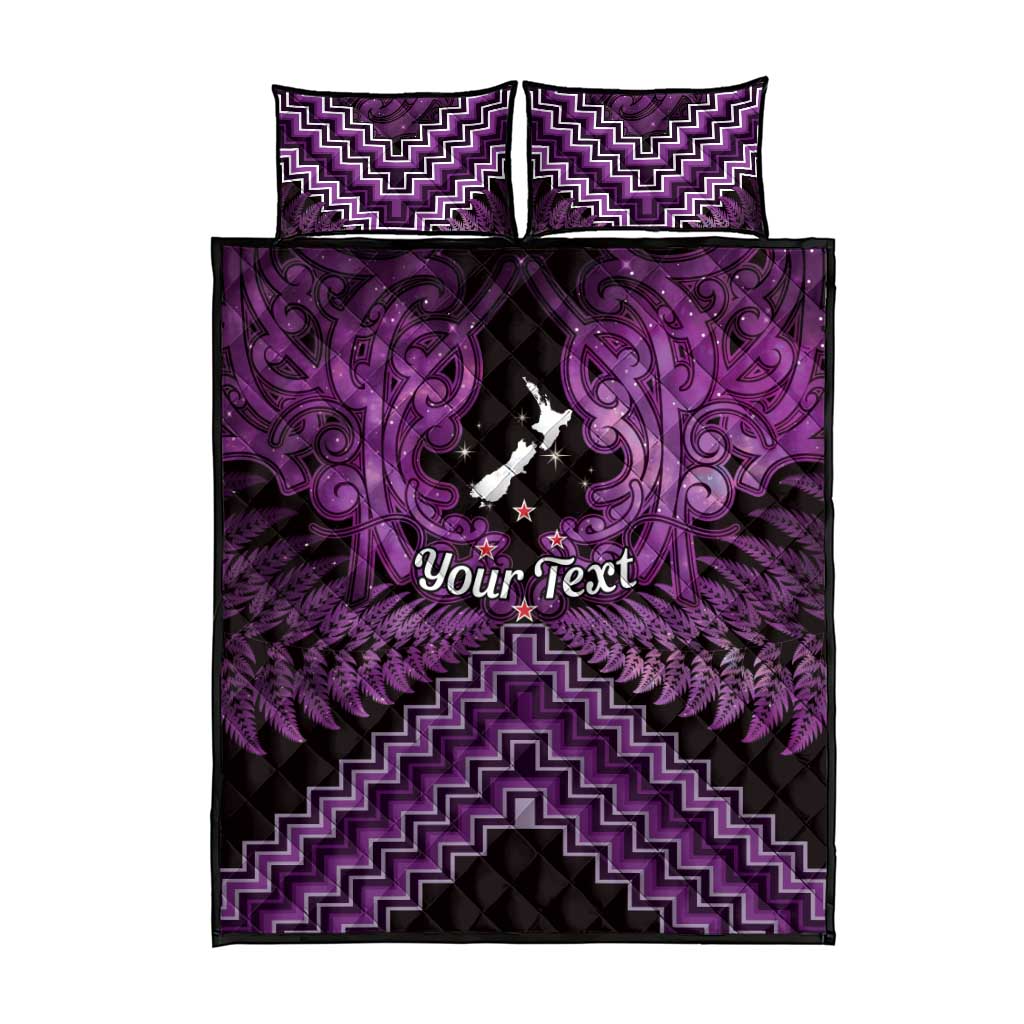 Personalised Aotearoa Matariki Quilt Bed Set Purple Fern Maori Poutama