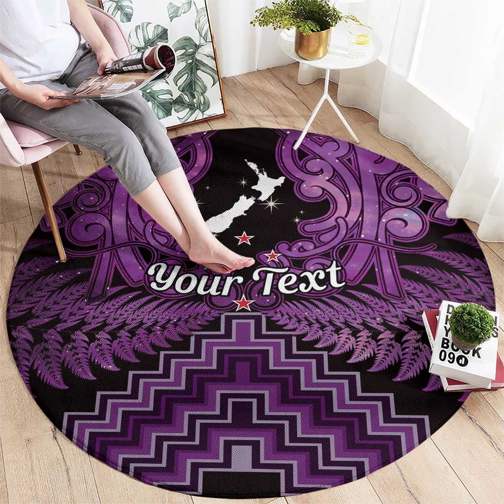 Personalised Aotearoa Matariki Round Carpet Purple Fern Maori Poutama
