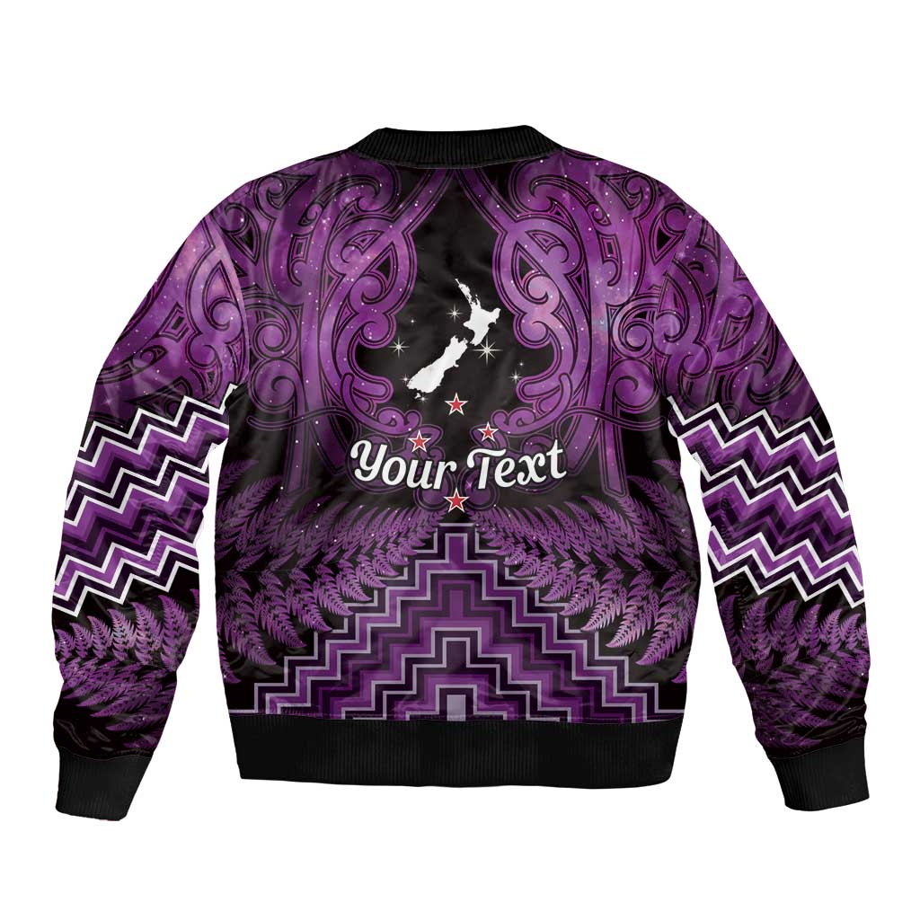 Personalised Aotearoa Matariki Sleeve Zip Bomber Jacket Purple Fern Maori Poutama