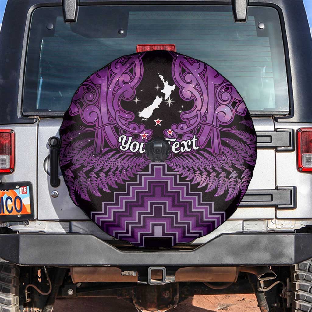 Personalised Aotearoa Matariki Spare Tire Cover Purple Fern Maori Poutama