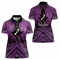 Personalised Aotearoa Matariki Women Polo Shirt Purple Fern Maori Poutama