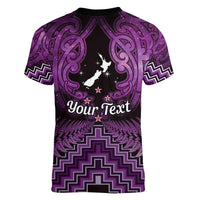 Personalised Aotearoa Matariki Women V-Neck T-Shirt Purple Fern Maori Poutama