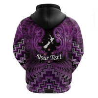 Personalised Aotearoa Matariki Zip Hoodie Purple Fern Maori Poutama