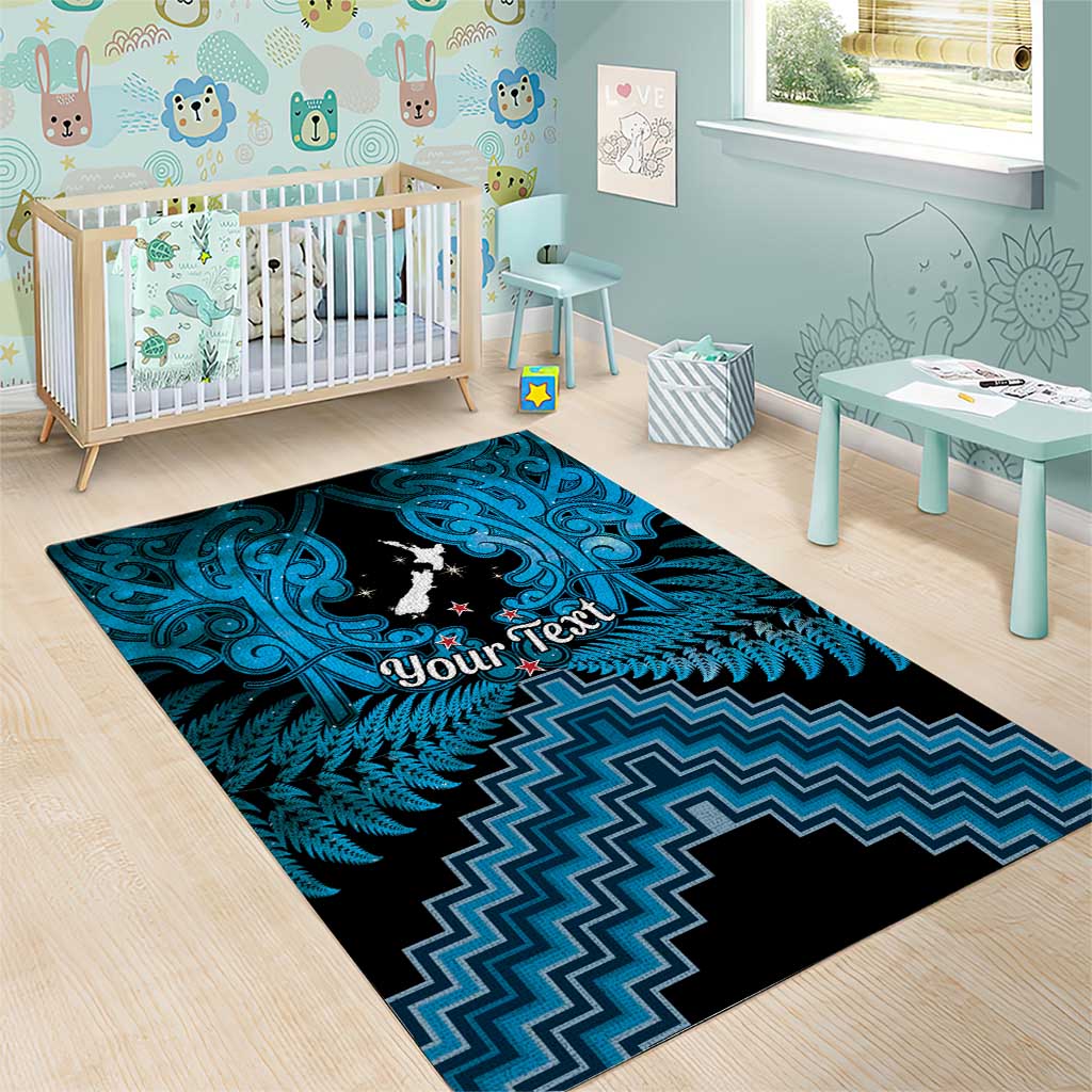 Personalised Aotearoa Matariki Area Rug Turquoise Fern Maori Poutama