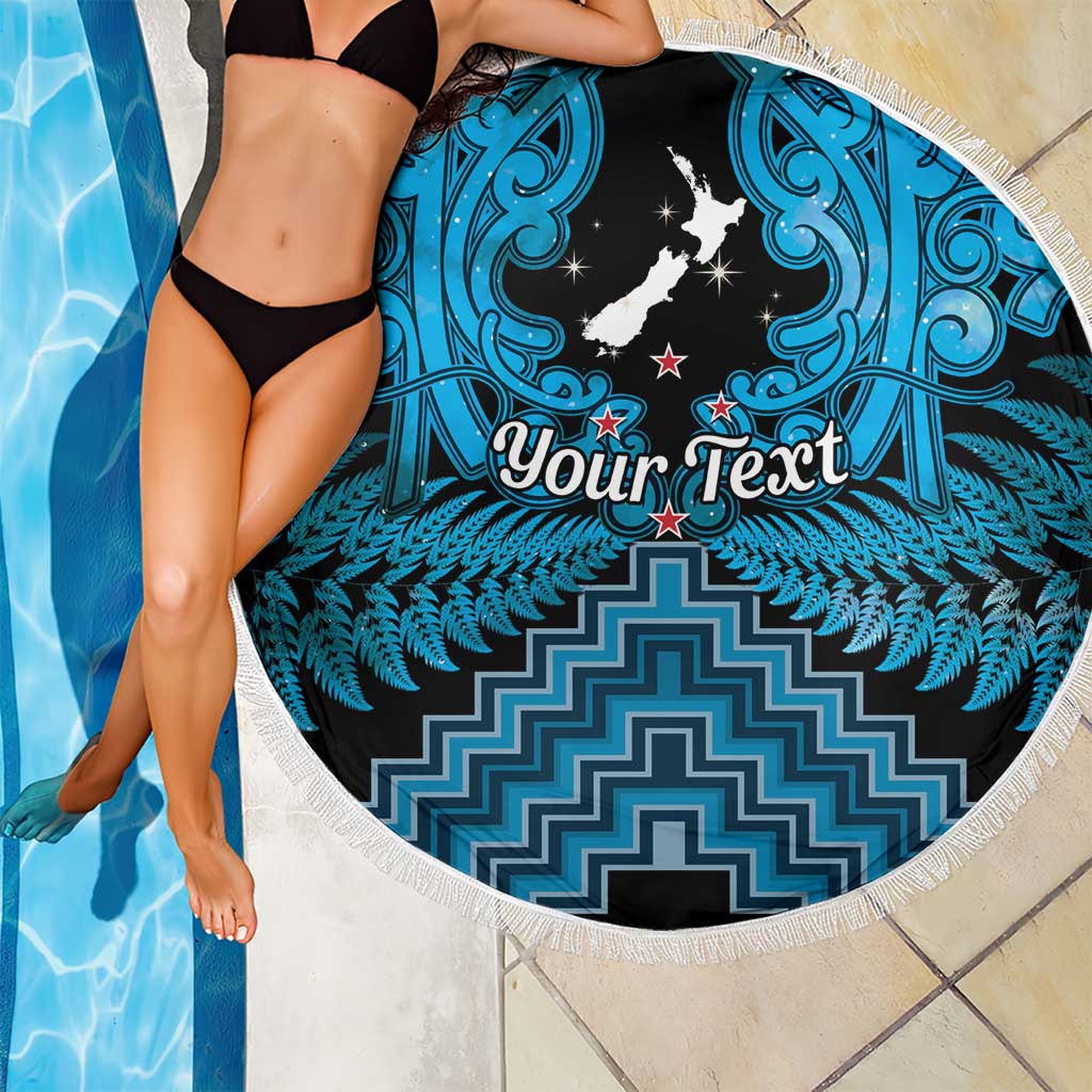 Personalised Aotearoa Matariki Beach Blanket Turquoise Fern Maori Poutama