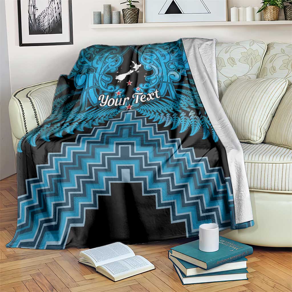 Personalised Aotearoa Matariki Blanket Turquoise Fern Maori Poutama