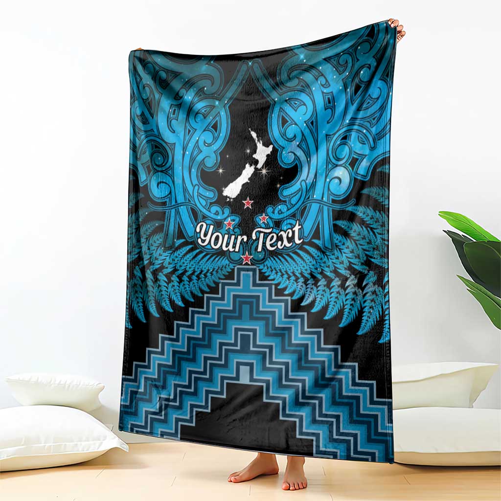 Personalised Aotearoa Matariki Blanket Turquoise Fern Maori Poutama