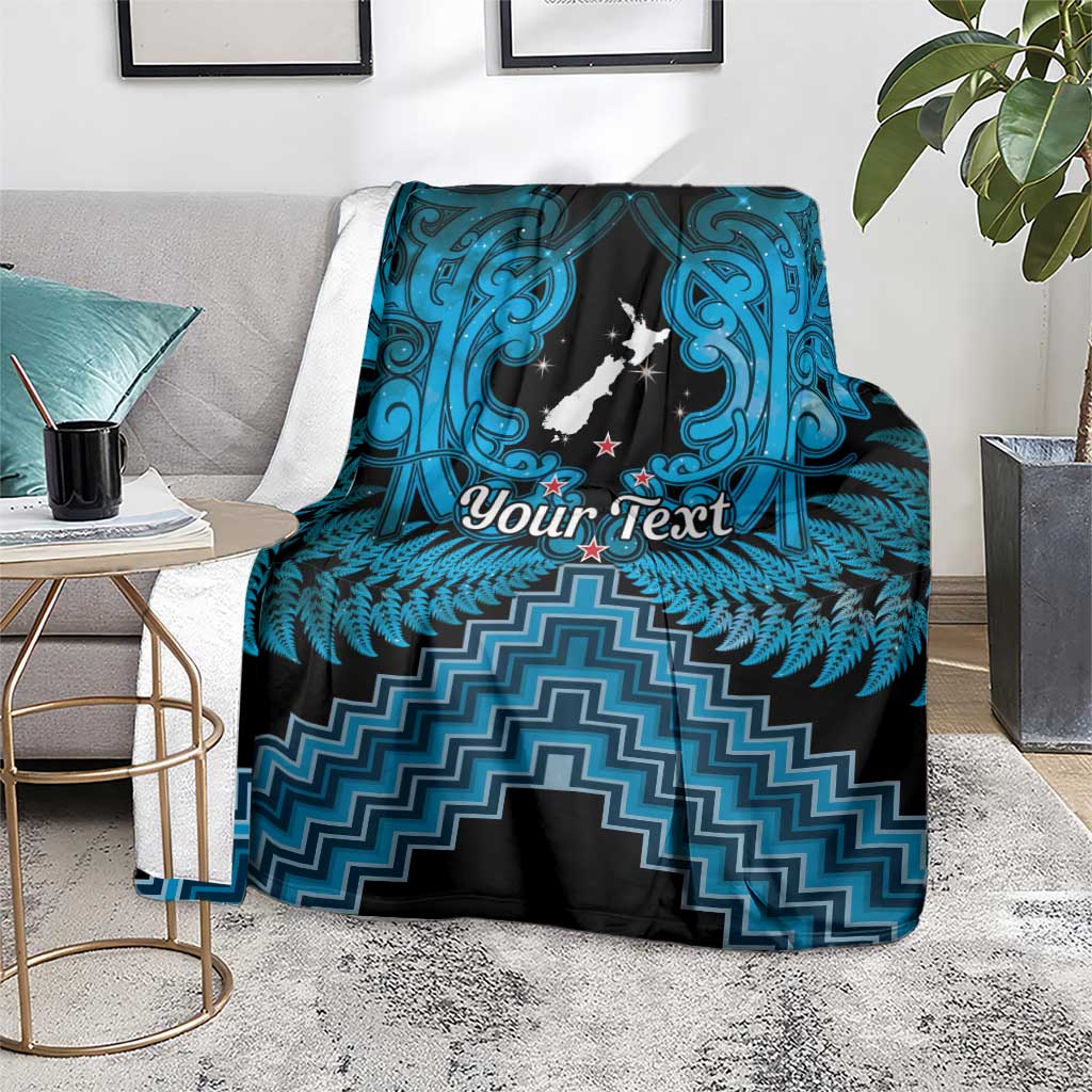 Personalised Aotearoa Matariki Blanket Turquoise Fern Maori Poutama