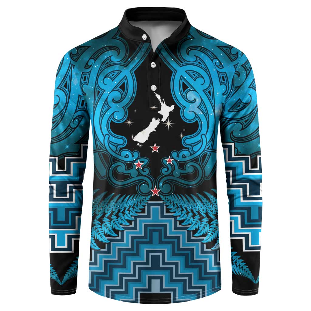 Personalised Aotearoa Matariki Button Sweatshirt Turquoise Fern Maori Poutama