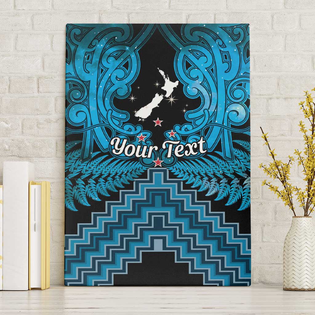 Personalised Aotearoa Matariki Canvas Wall Art Turquoise Fern Maori Poutama