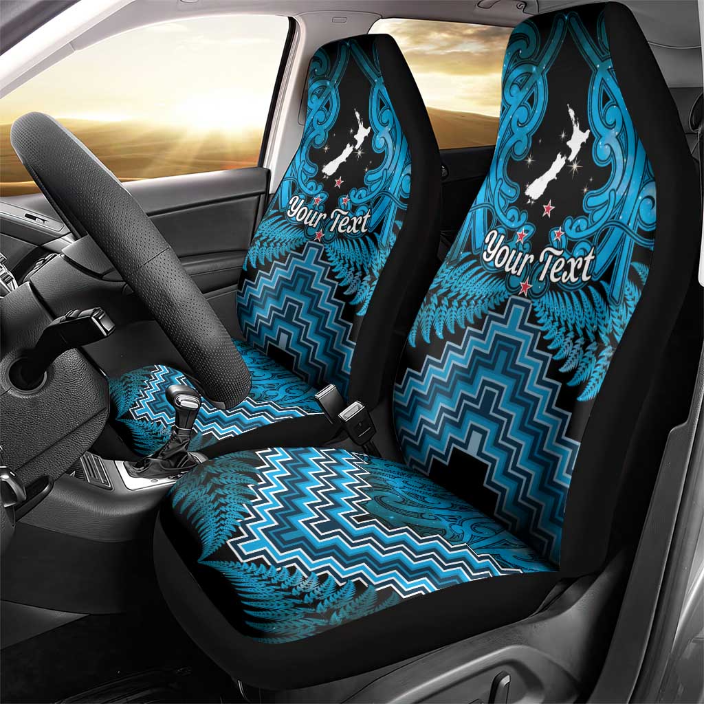 Personalised Aotearoa Matariki Car Seat Cover Turquoise Fern Maori Poutama