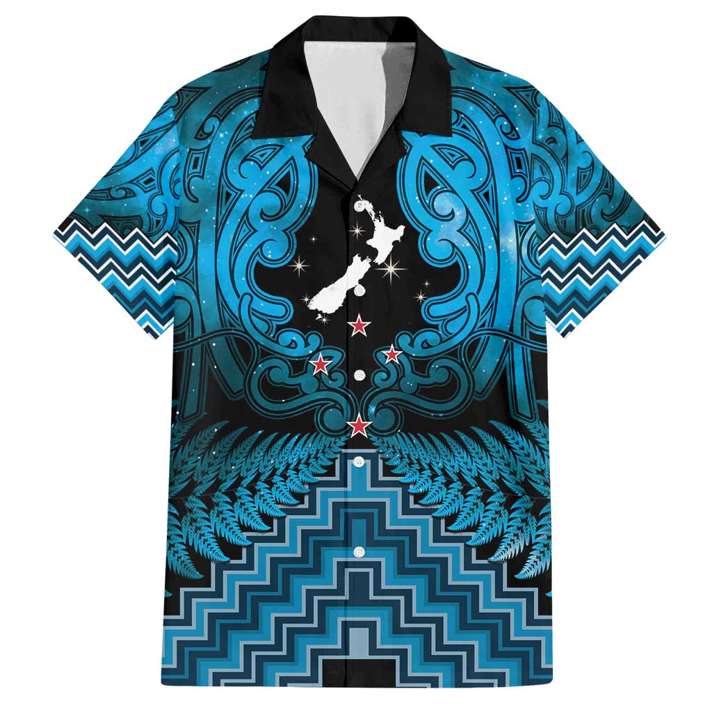 Personalised Aotearoa Matariki Family Matching Long Sleeve Bodycon Dress and Hawaiian Shirt Turquoise Fern Maori Poutama LT01 Dad's Shirt - Short Sleeve Turquoise - Polynesian Pride