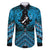 Personalised Aotearoa Matariki Family Matching Off The Shoulder Long Sleeve Dress and Hawaiian Shirt Turquoise Fern Maori Poutama