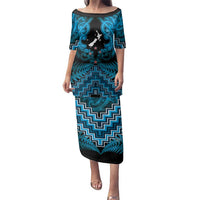 Personalised Aotearoa Matariki Family Matching Puletasi and Hawaiian Shirt Turquoise Fern Maori Poutama