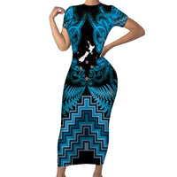 Personalised Aotearoa Matariki Family Matching Short Sleeve Bodycon Dress and Hawaiian Shirt Turquoise Fern Maori Poutama LT01 Mom's Dress Turquoise - Polynesian Pride