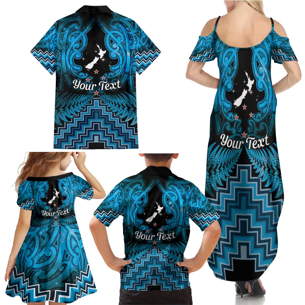 Personalised Aotearoa Matariki Family Matching Summer Maxi Dress and Hawaiian Shirt Turquoise Fern Maori Poutama LT01 - Polynesian Pride