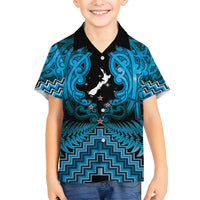Personalised Aotearoa Matariki Family Matching Summer Maxi Dress and Hawaiian Shirt Turquoise Fern Maori Poutama LT01 Son's Shirt Turquoise - Polynesian Pride
