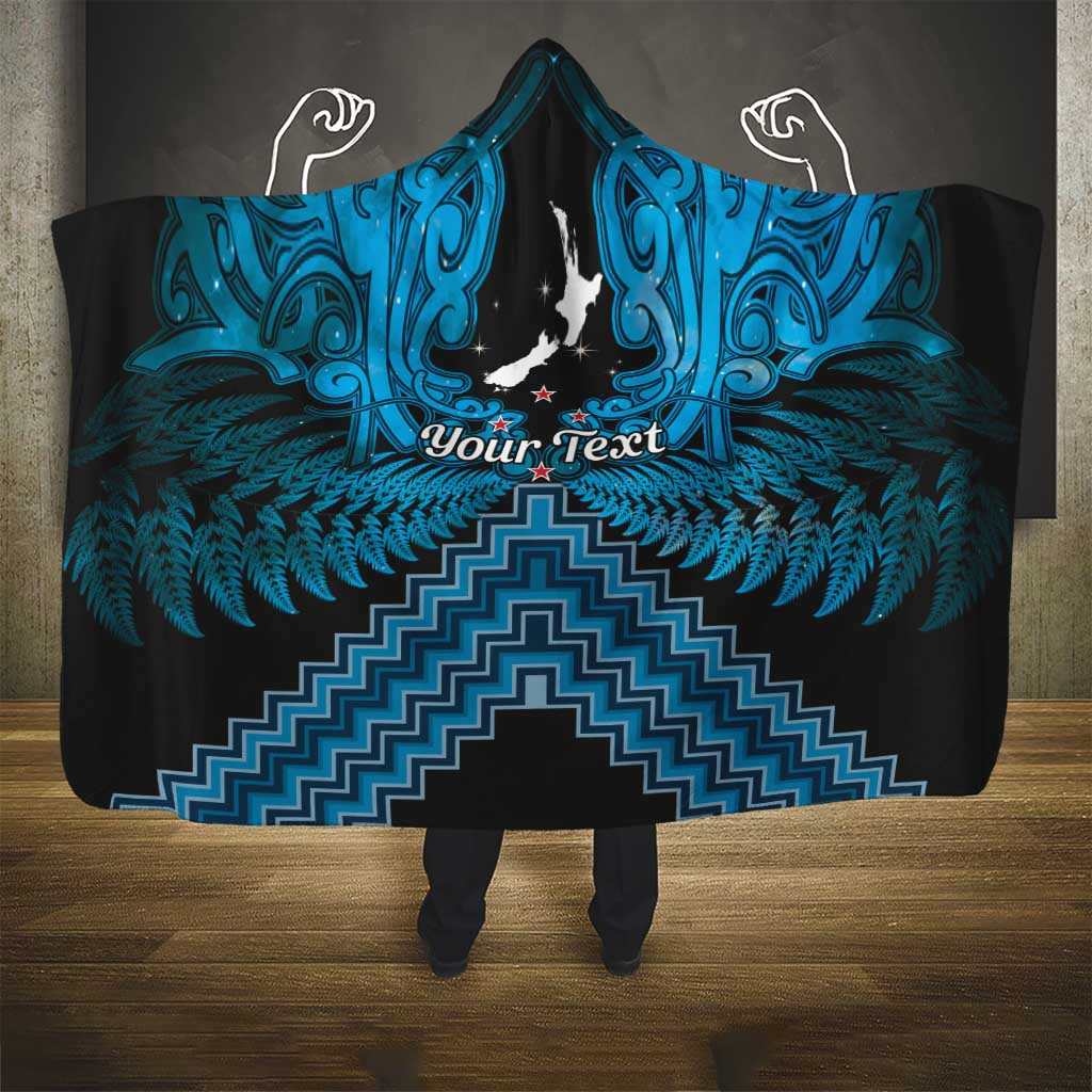 Personalised Aotearoa Matariki Hooded Blanket Turquoise Fern Maori Poutama