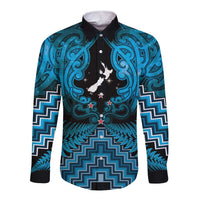 Personalised Aotearoa Matariki Long Sleeve Button Shirt Turquoise Fern Maori Poutama