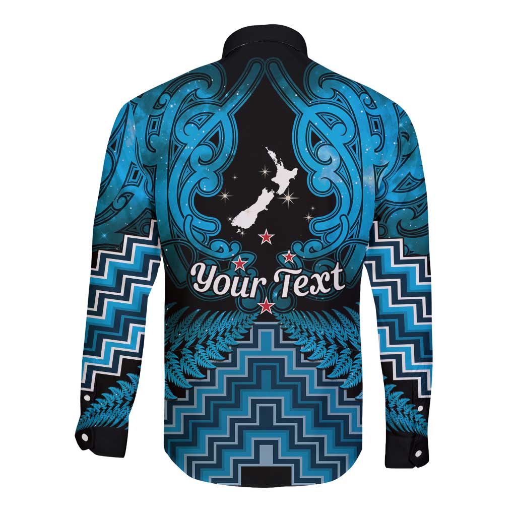 Personalised Aotearoa Matariki Long Sleeve Button Shirt Turquoise Fern Maori Poutama