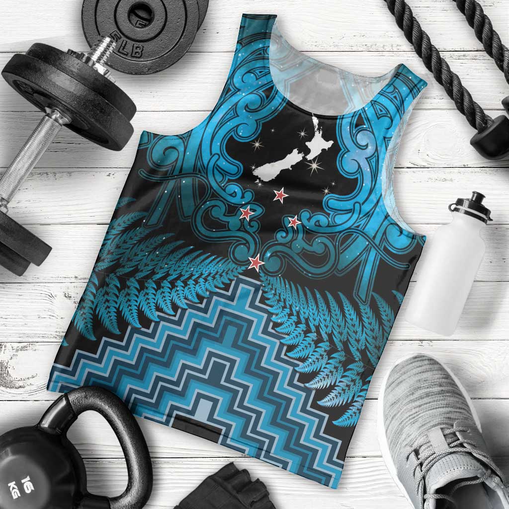 Personalised Aotearoa Matariki Men Tank Top Turquoise Fern Maori Poutama