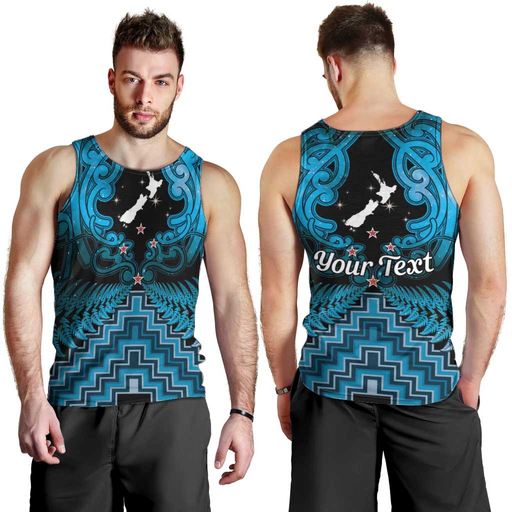 Personalised Aotearoa Matariki Men Tank Top Turquoise Fern Maori Poutama