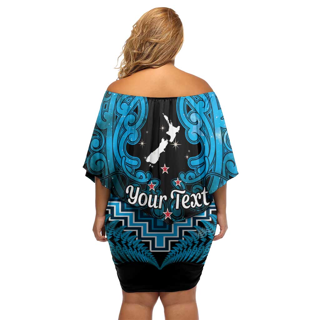 Personalised Aotearoa Matariki Off Shoulder Short Dress Turquoise Fern Maori Poutama