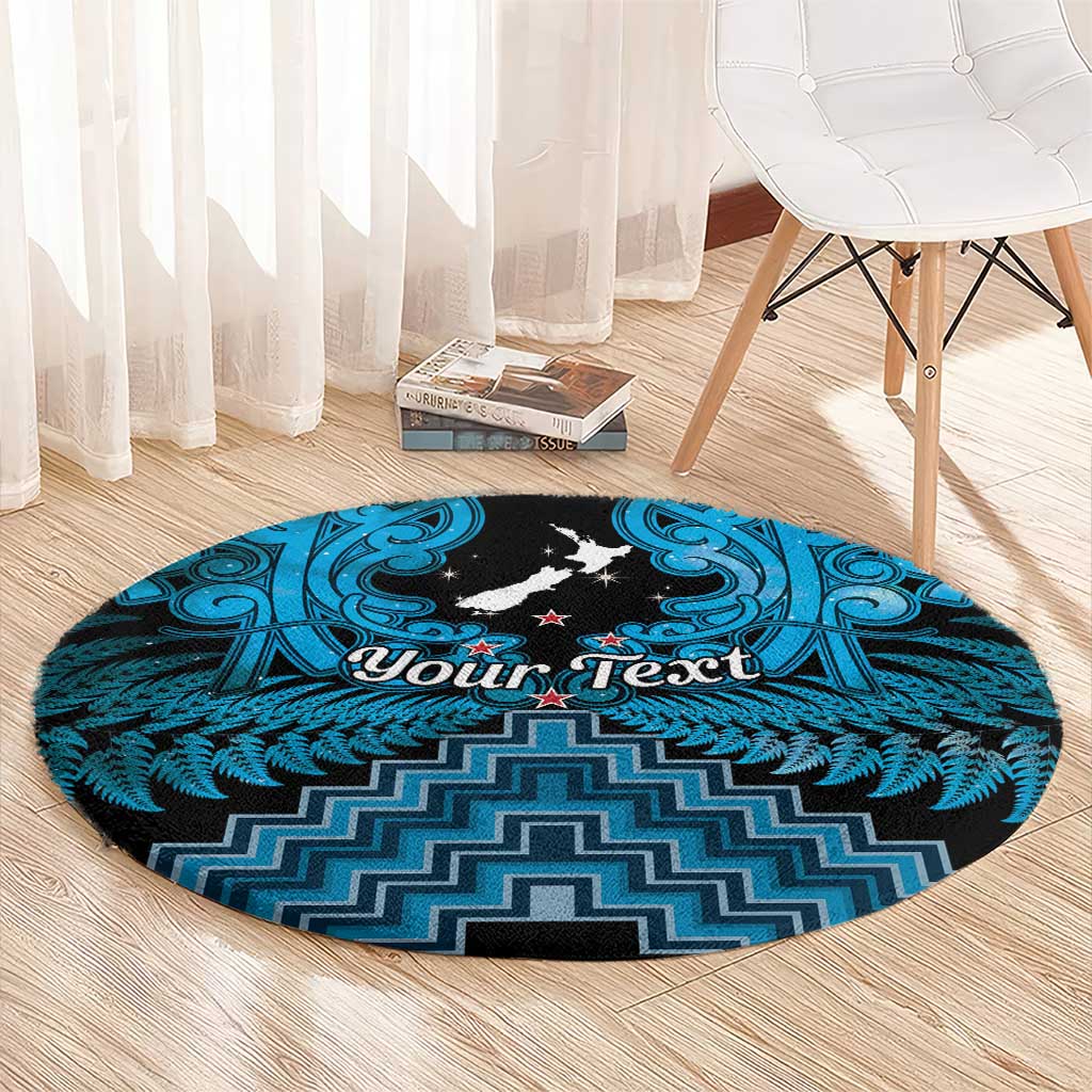 Personalised Aotearoa Matariki Round Carpet Turquoise Fern Maori Poutama